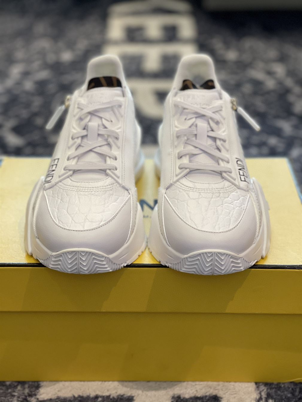 FENDI FLOW WHITE CAIMAN LOW TOPS – FDS012