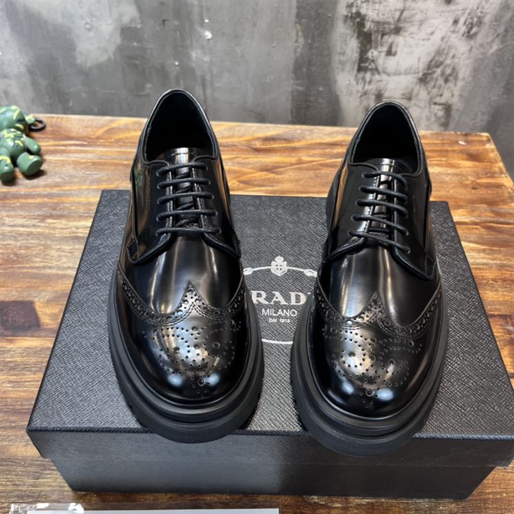 PRADA BRUSHED LEATHER DERBY BROGUE SHOES SHOES – PRS033