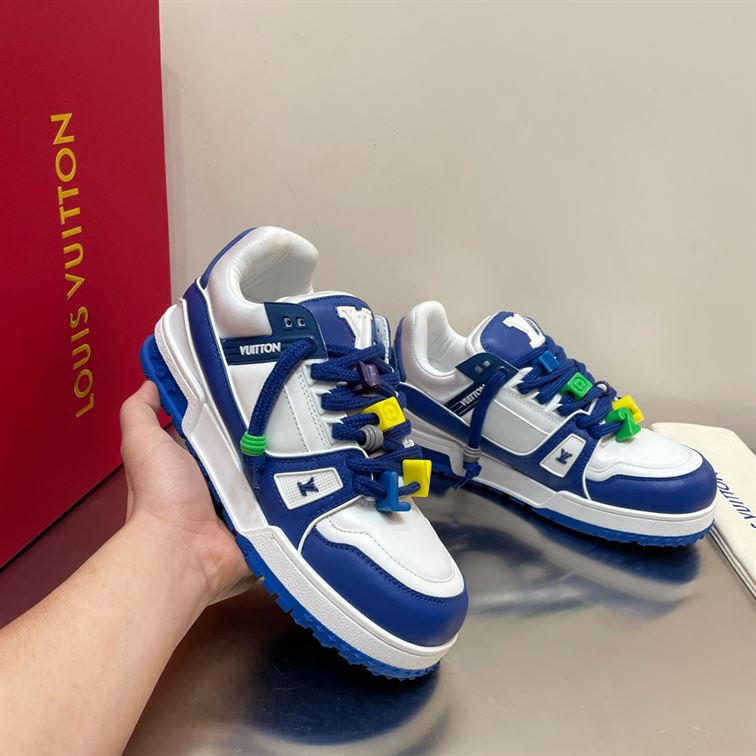 LOUIS VUITTON TRAINER MAXI LOW-TOP SNEAKERS IN WHITE AND BLUE – LVS117