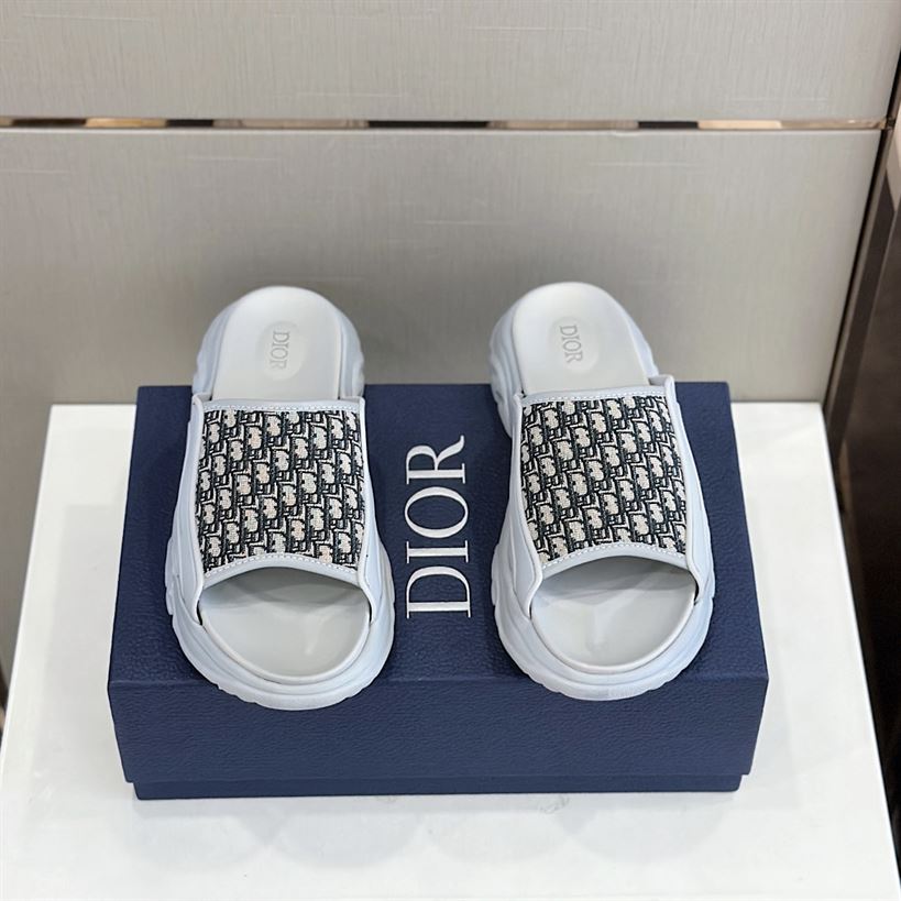 DIOR H-TOWN SANDAL GRAY RUBBER WITH BEIGE AND BLACK DIOR OBLIQUE JACQUARD – DS001