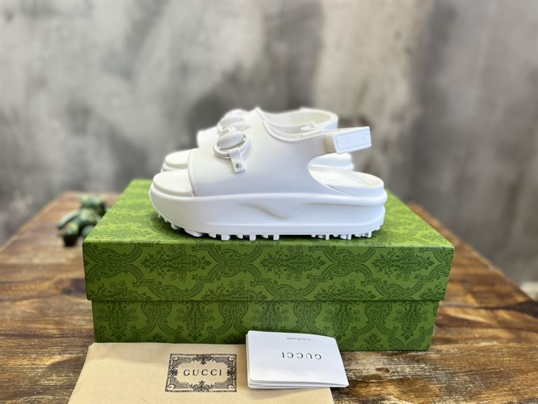 GUCCI WOMEN’S HORSEBIT FLATFORM SANDAL WHITE RUBBER – GSL017