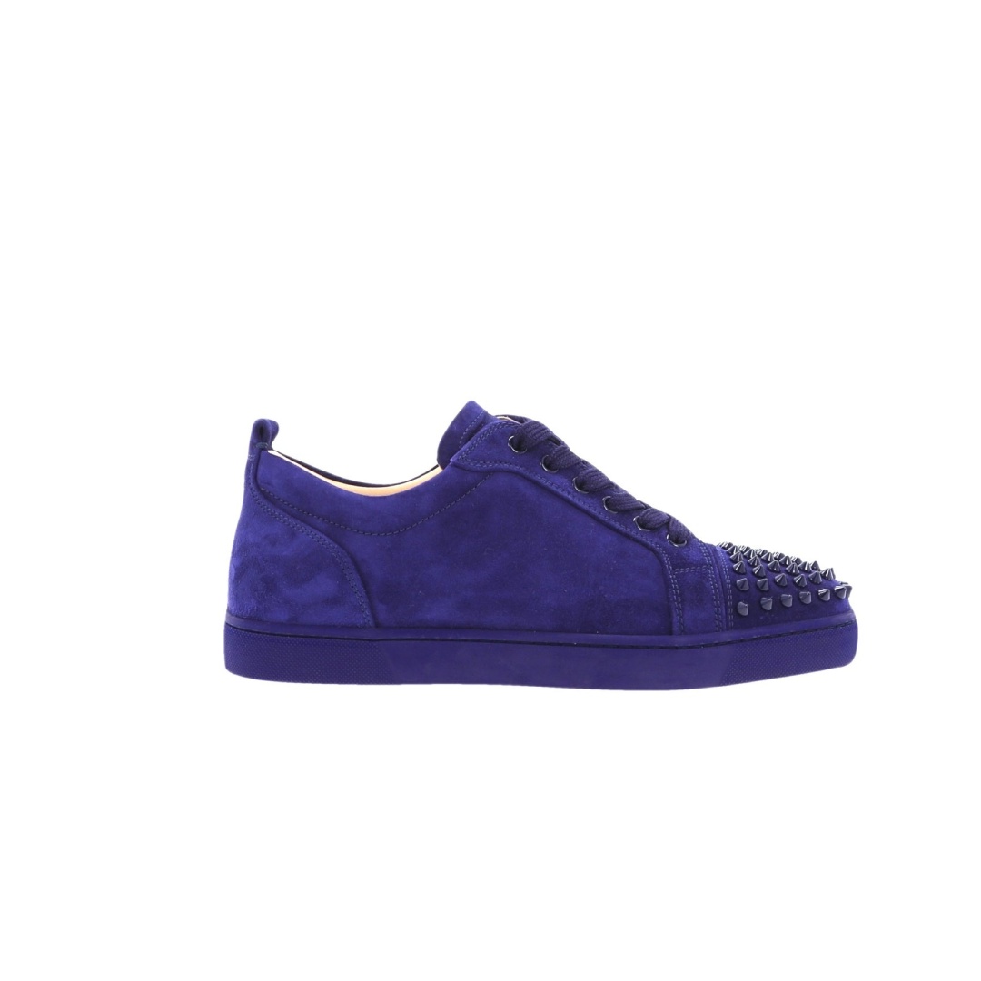 Christian Louboutin Louis Junior Spikes Flat Suede Sneakers Blue