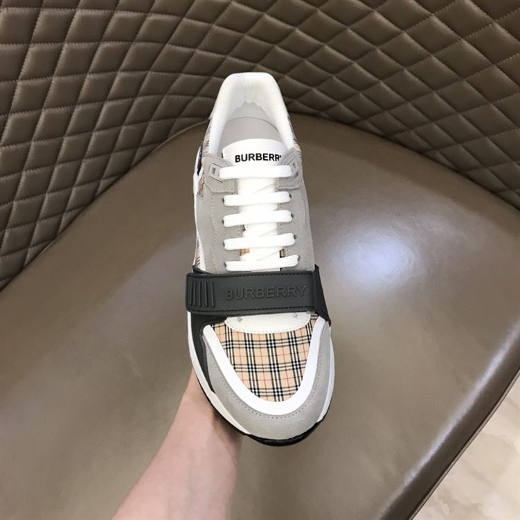 BURBERRY CHECK, SUEDE AND LEATHER SNEAKERS – BBR010