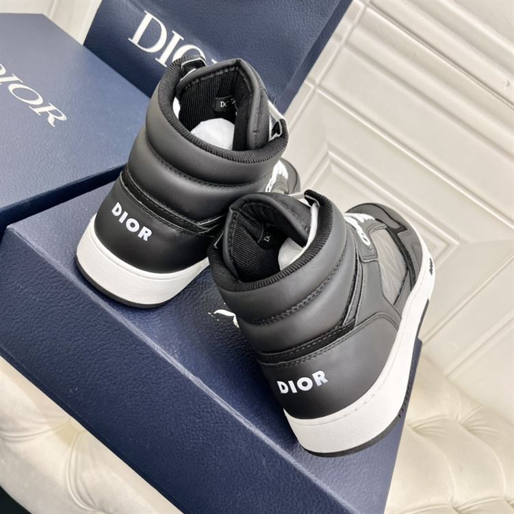 DIOR B27 HIGH-TOP SNEAKER BLACK SMOOTH CALFSKIN AND CD DIAMOND CANVAS – DO142