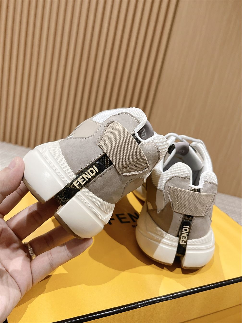 FENDY FASTER TRAINERS BEIGE NUBUCK LEATHER LOW TOPS – FDS020