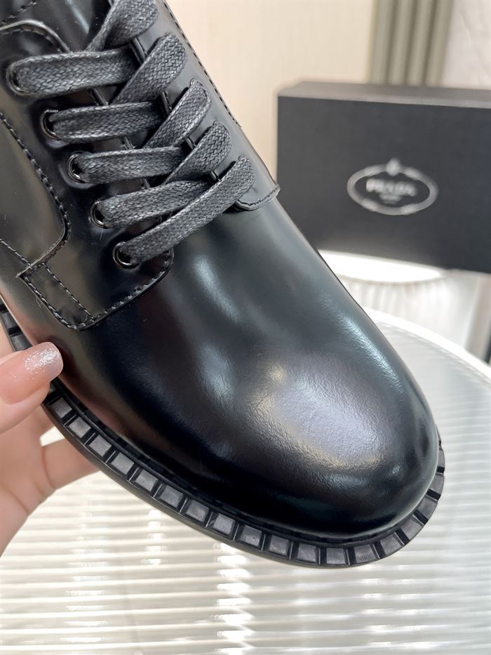 PRADA MONOLITH BRUSHED LEATHER DERBY SHOES – PRS038