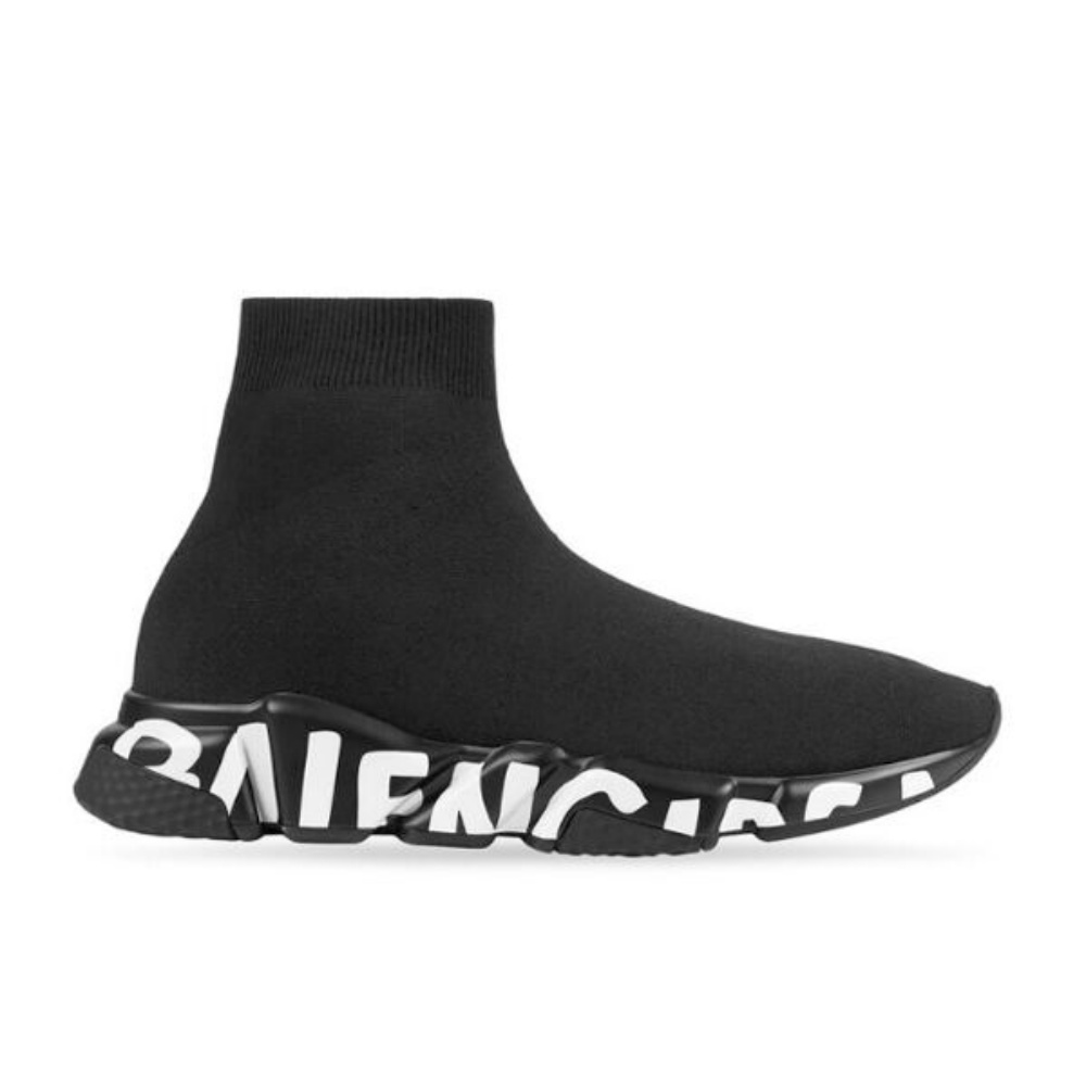 BALENCIAGA SPEED RECYCLED KNIT GRAFFITI SNEAKER IN BLACK – BLA049