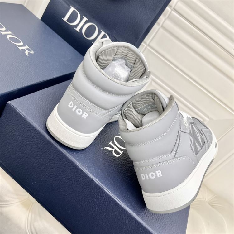 DIOR B27 HIGH-TOP SNEAKER GRAY SMOOTH CALFSKIN AND CD DIAMOND CANVAS – DO140