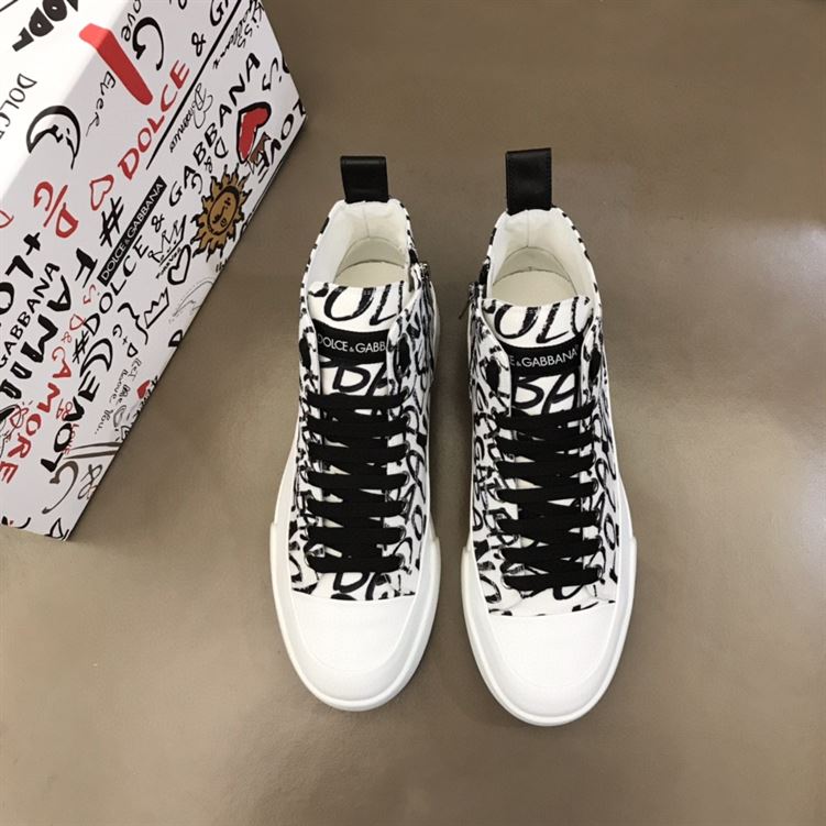 DOLCE & GABBANA CANVAS PORTOFINO LIGHT MID-TOP SNEAKERS WITH DG LOGO PRINT – DG005