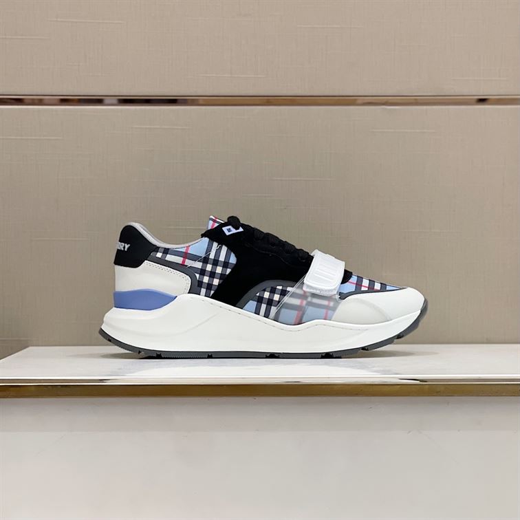 BURBERRY CHECK NYLON, LEATHER AND SUEDE SNEAKERS – BBR031
