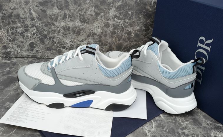 DIOR B22 SNEAKERS WHITE AND BLUE TECHNICAL MESH AND GRAY CALFSKIN – DO001