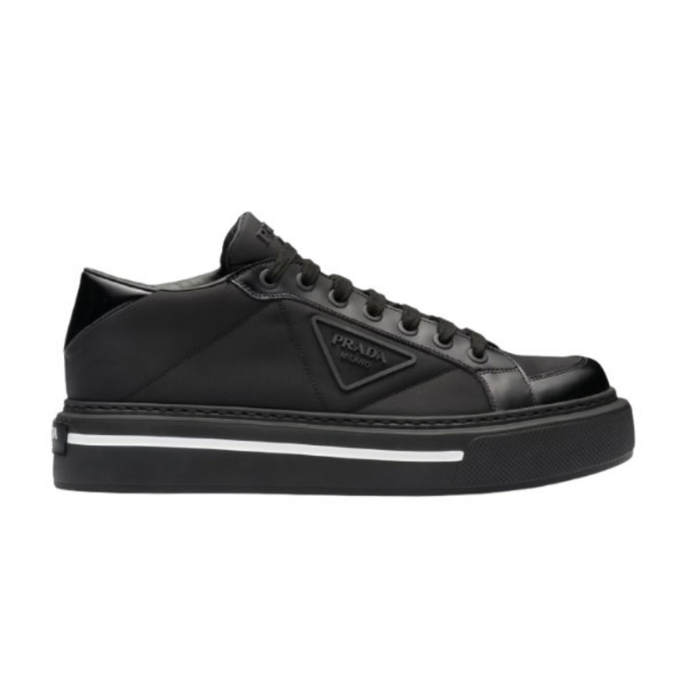 PRADA MACRO RE-NYLON AND BRUSHED LEATHER SNEAKERS – PRS058