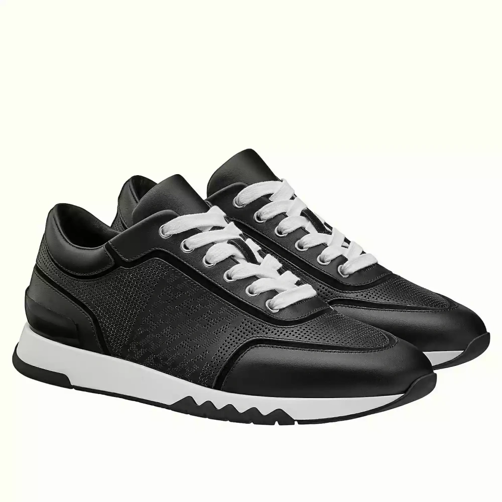 Hermes Men’s C-Addict Sneakers In Black Perforated calfskin – HM040