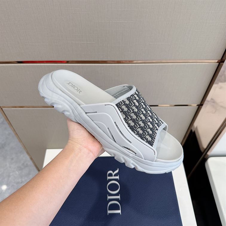DIOR H-TOWN SANDAL GRAY RUBBER WITH BEIGE AND BLACK DIOR OBLIQUE JACQUARD – DS001