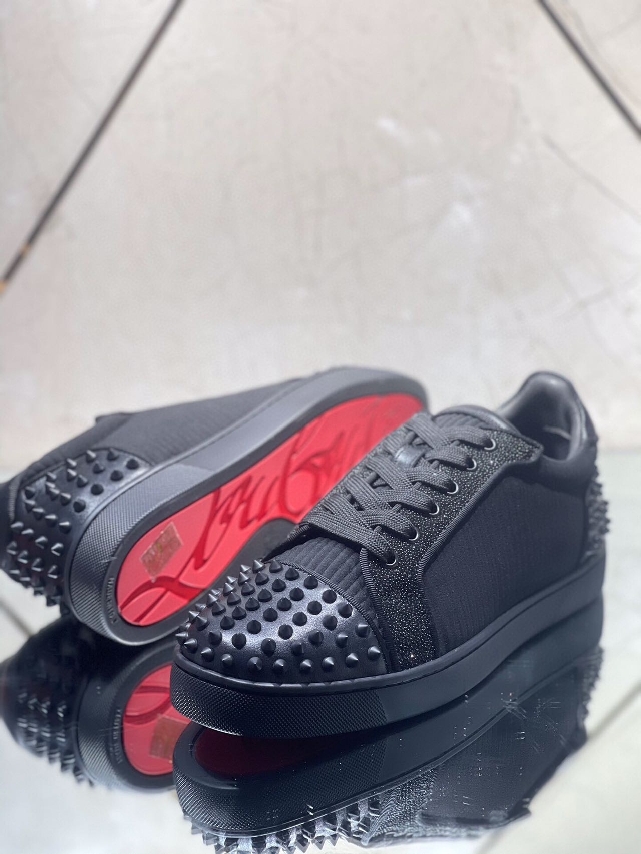 Christian Louboutin Junior Spikes Cotton Sneaker