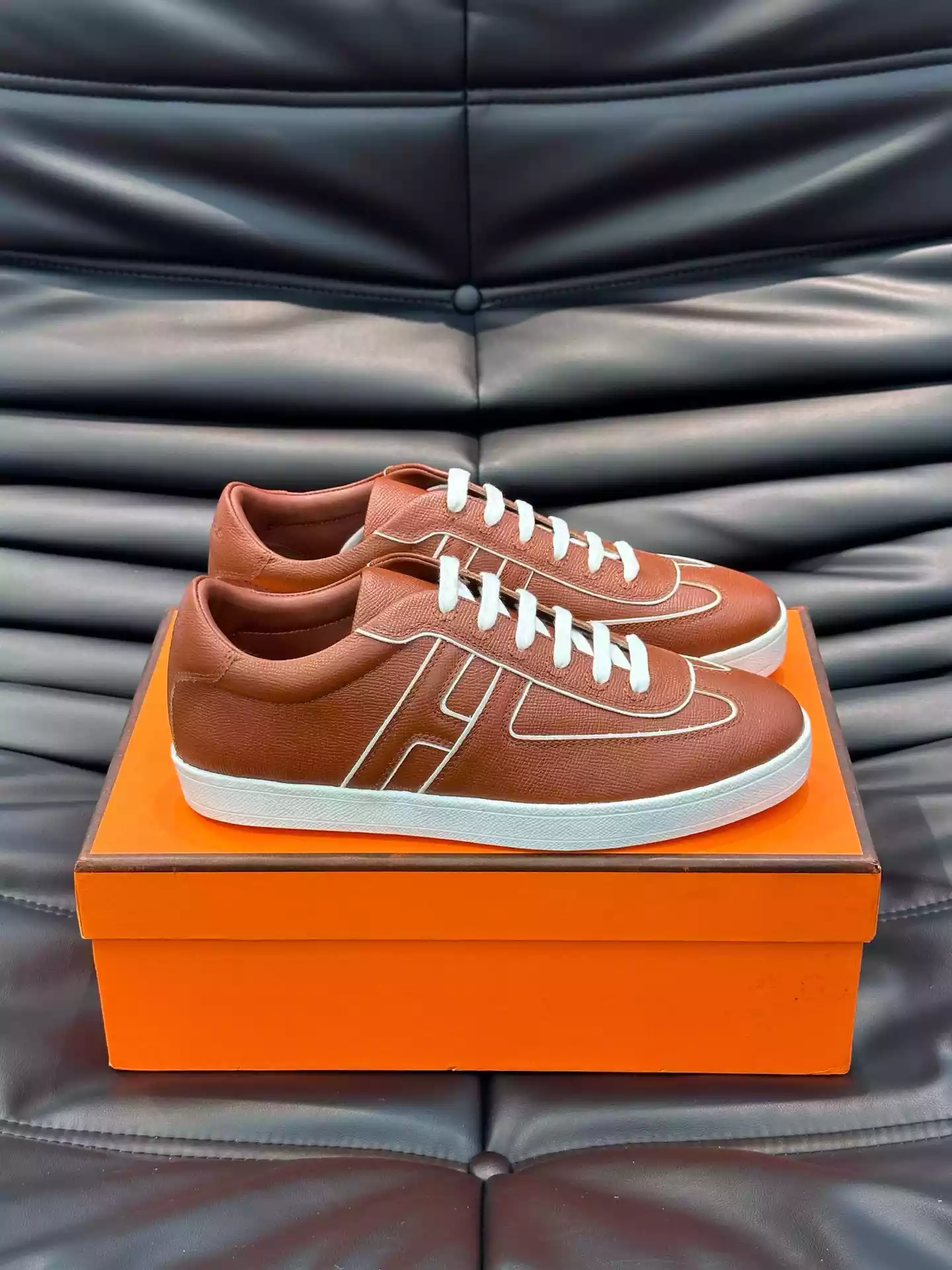 Hermes Boomerang Sneakers In Brown Epsom Calfskin – HM019