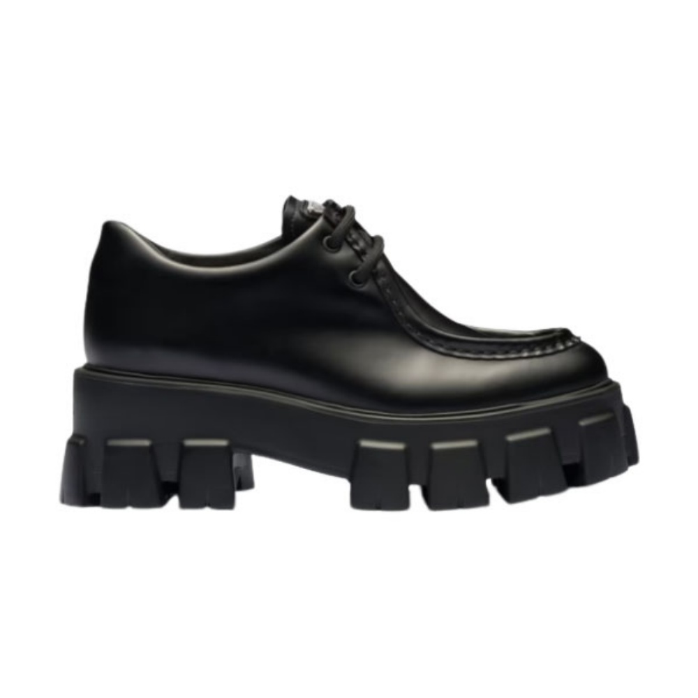 PRADA MONOLITH BRUSHED LEATHER LACE-UP SHOES – PRS059