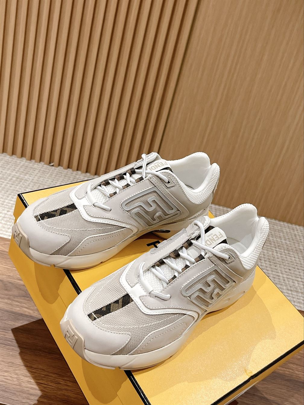 FENDY FASTER TRAINERS WHITE NUBUCK LEATHER LOW TOPS – FDS019