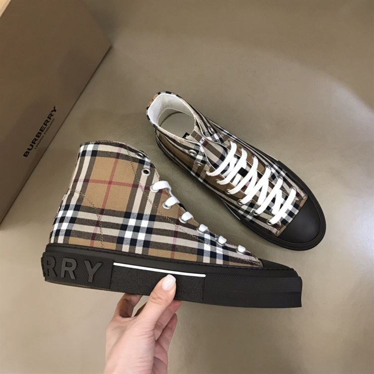 BURBERRY VINTAGE CHECK COTTON HIGH-TOP SNEAKERS – BBR027