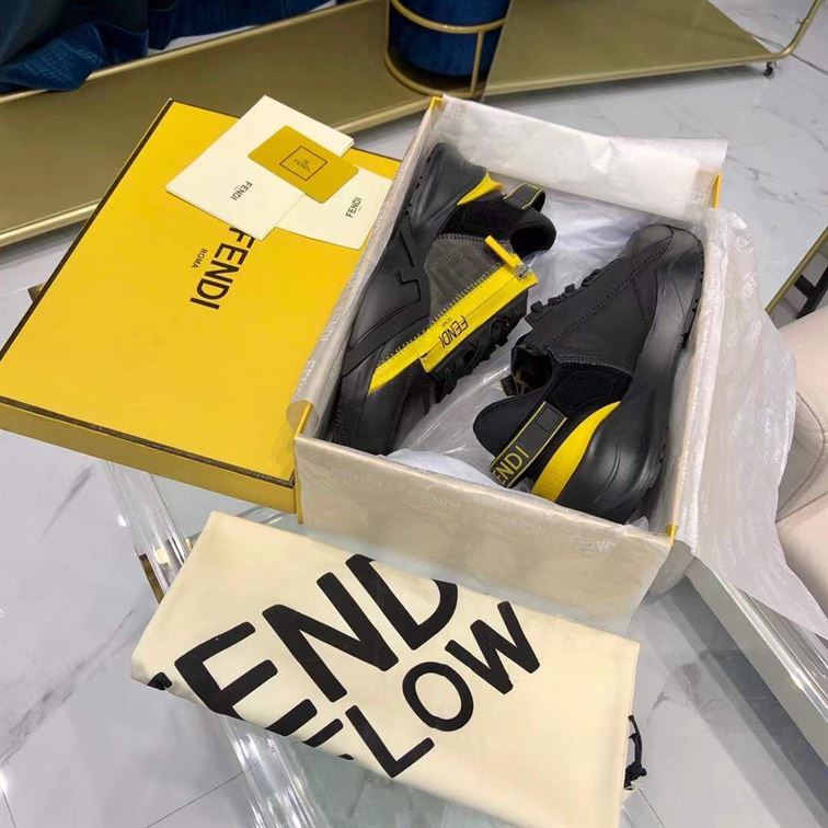 FENDI FLOW BLACK LEATHER LOW TOPS – FDS013