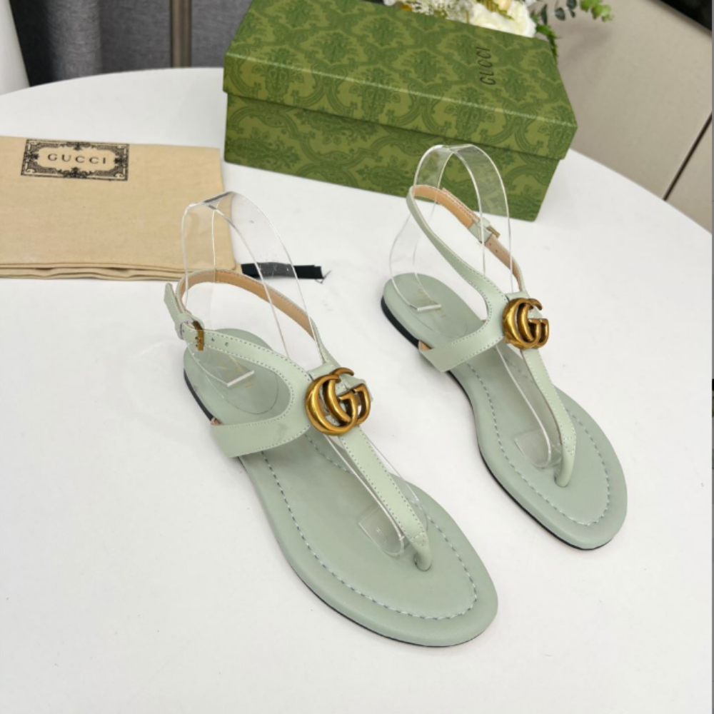 GUCCI WOMEN’S DOUBLE G THONG SANDAL LIGHT GREEN LEATHER – GSL019