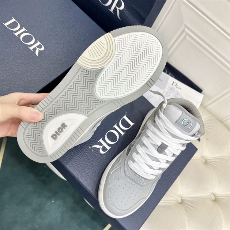 DIOR B27 HIGH-TOP SNEAKER GRAY SMOOTH CALFSKIN AND CD DIAMOND CANVAS – DO140