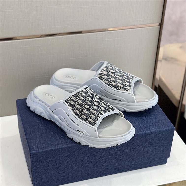 DIOR H-TOWN SANDAL GRAY RUBBER WITH BEIGE AND BLACK DIOR OBLIQUE JACQUARD – DS001