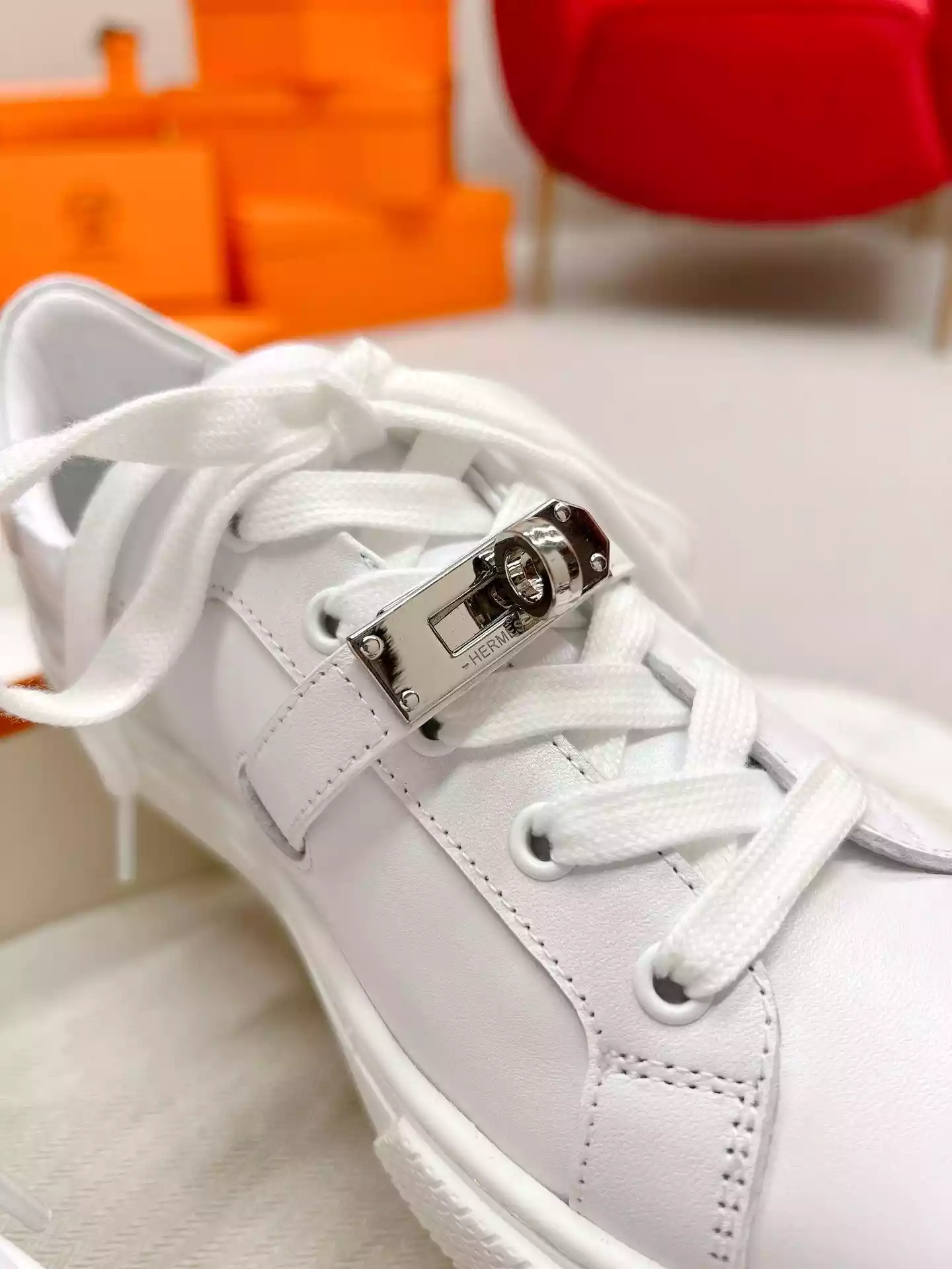 Hermes Men’s Day Sneakers in White Leather – HM024