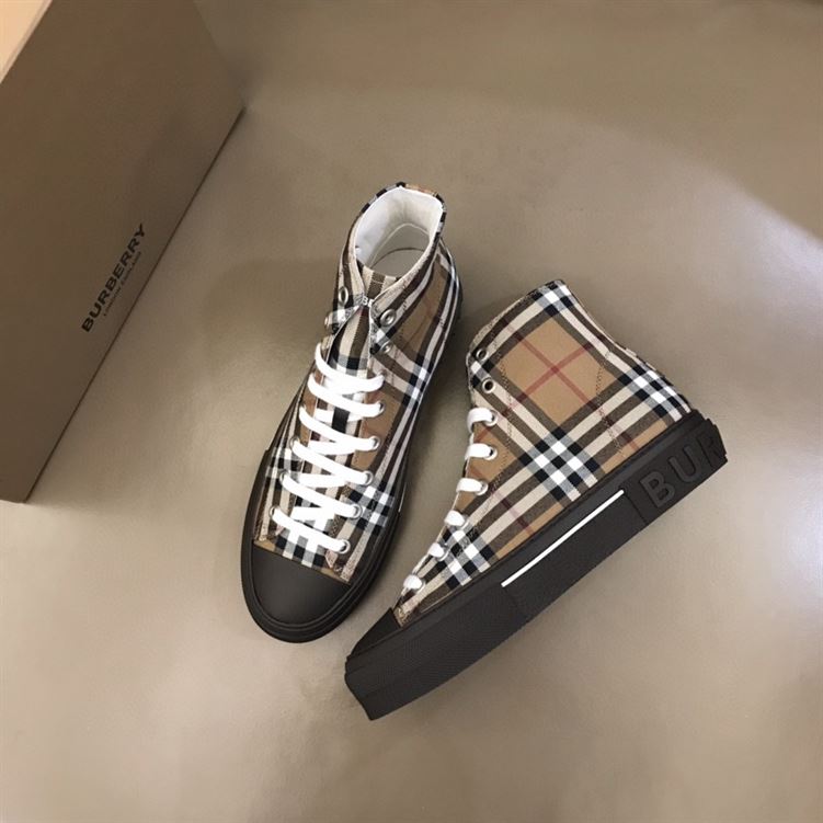 BURBERRY VINTAGE CHECK COTTON HIGH-TOP SNEAKERS – BBR027