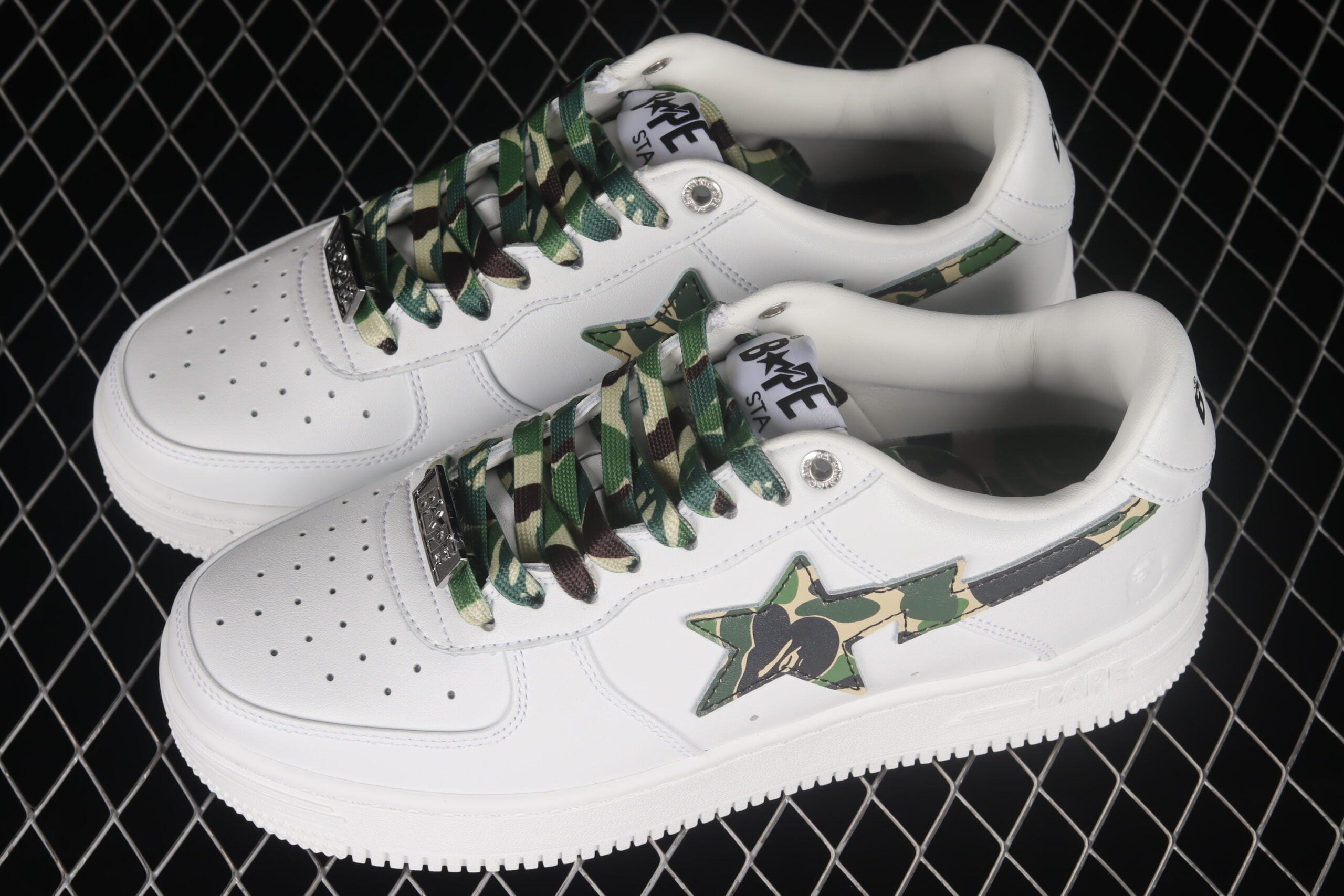 A Bathing Ape Bape STA Low White ABC Camo Green