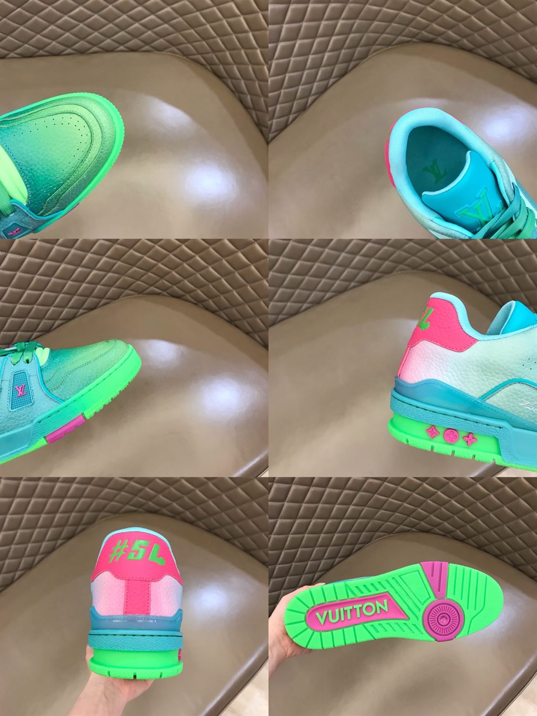 LOUIS VUITTTON TRAINER SNEAKERS IN GREEN GRAINED CALF LEATHER – LVS002