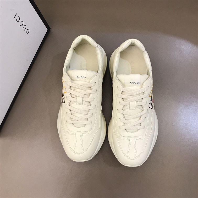 GUCCI RHYTON LOGO PRINT LOW TOP LEATHER TRAINERS – GCC009