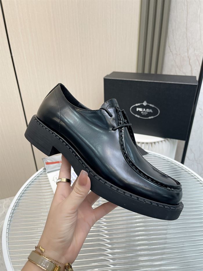 PRADA MONOLITH BRUSHED LEATHER LACE-UP SHOES – PRS039