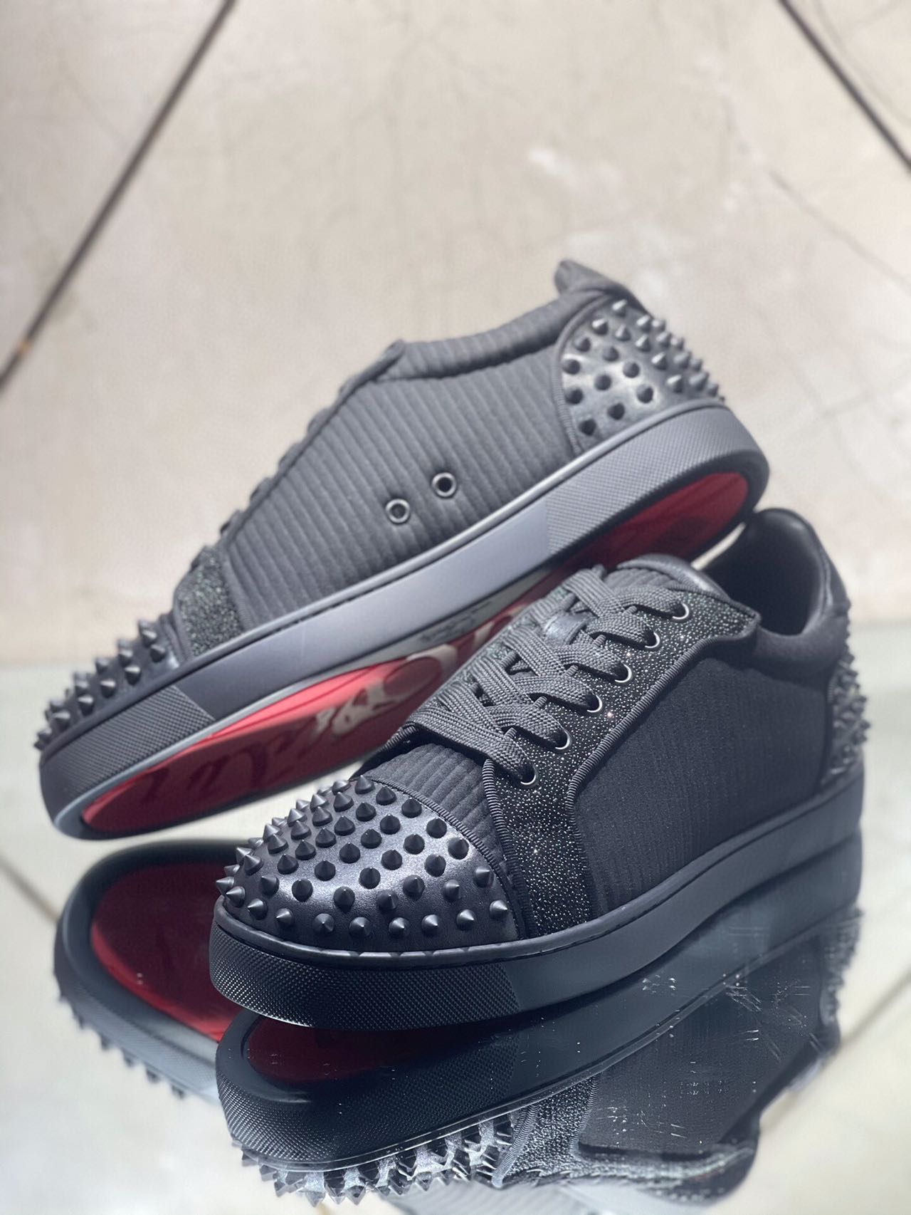 Christian Louboutin Junior Spikes Cotton Sneaker