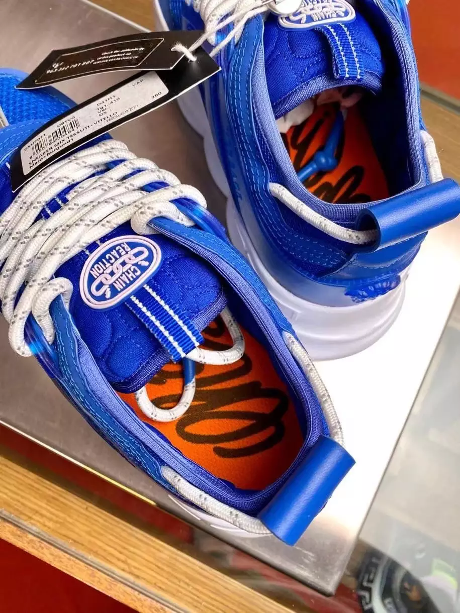 VERSACE WOMEN’S CHAIN REACTION SNEAKERS IN BLUE MESH – VSS026