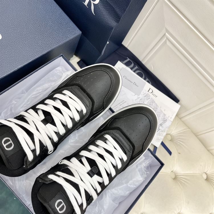 DIOR B27 HIGH-TOP SNEAKER BLACK SMOOTH CALFSKIN AND CD DIAMOND CANVAS – DO142