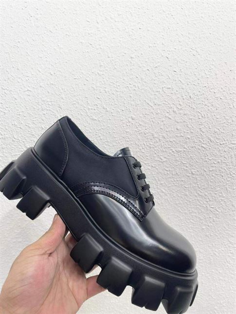 PRADA MONOLITH BRUSHED LEATHER AND NYLON LACE-UP SHOES – PRS068