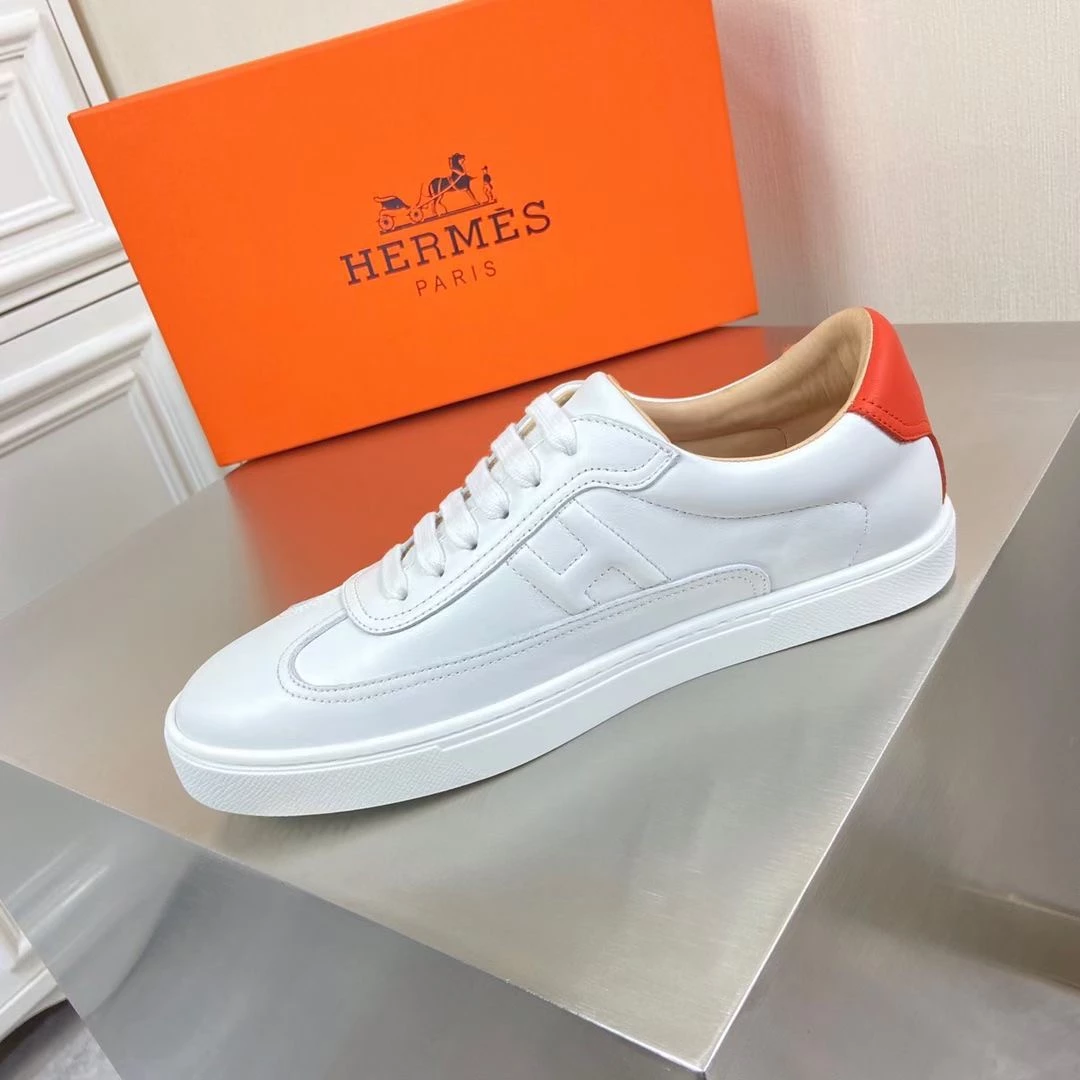 Hermes Men’s Quicker Sneakers In White Calfskin – HM057