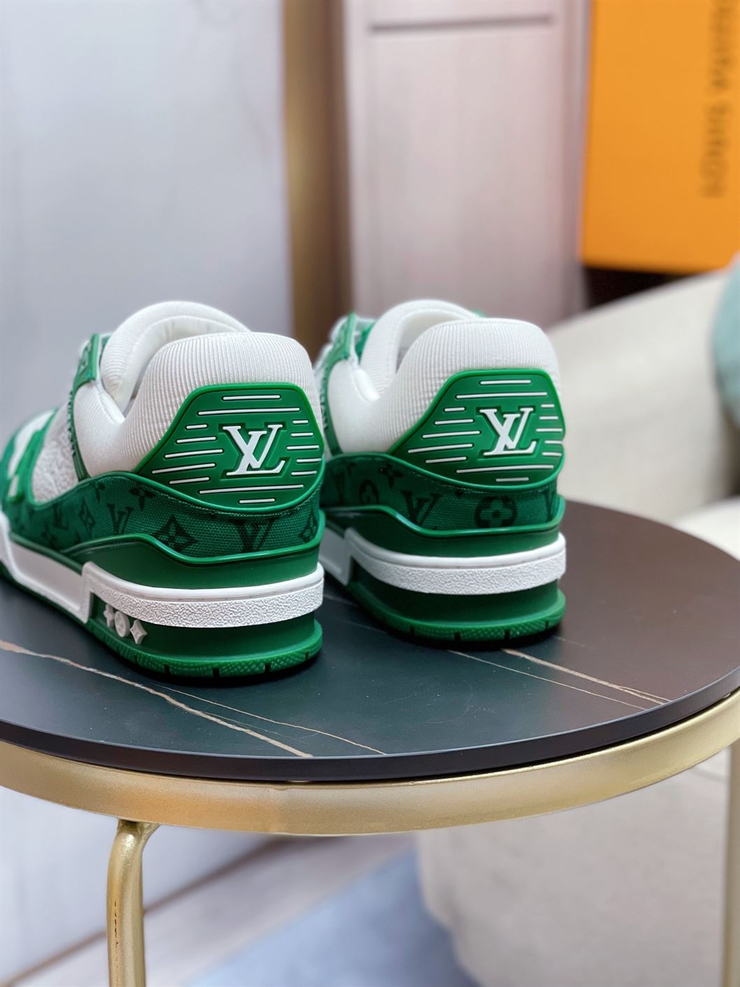 LOUIS VUITTON TRAINER MONOGRAM DENIM WHITE GREEN – LVS001