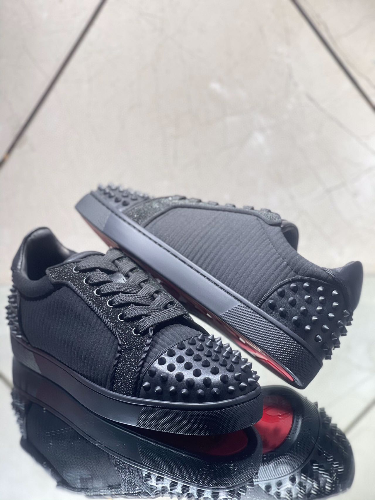 Christian Louboutin Junior Spikes Cotton Sneaker