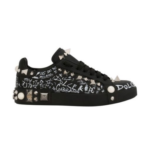 DOLCE & GABBANA CALFSKIN NAPPA PORTOFINO SNEAKERS WITH STUDS – DG018