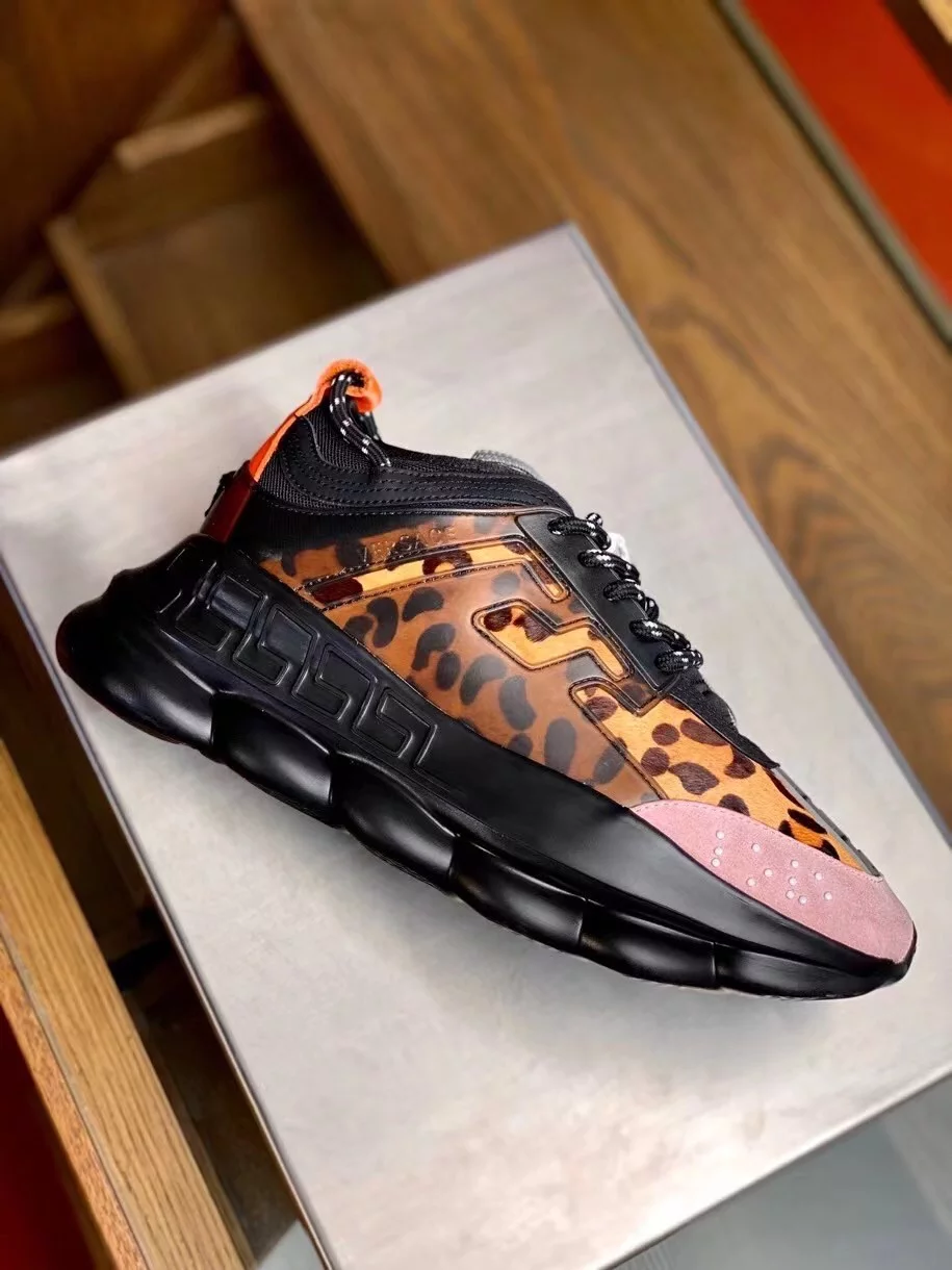 VERSACE WOMEN’S BLACK CHAIN REACTION SNEAKERS WITH LEOPARD PRINT – VSS027