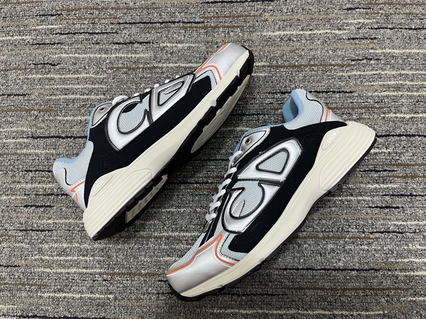 DIOR B30 SNEAKER GRAY MESH WITH SILVER-TONE AND DEEP GRAY TECHNICAL FABRIC – DO107