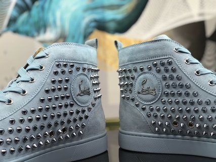 Christian Louboutin Blue Suede Louis Spikes High Top Blue