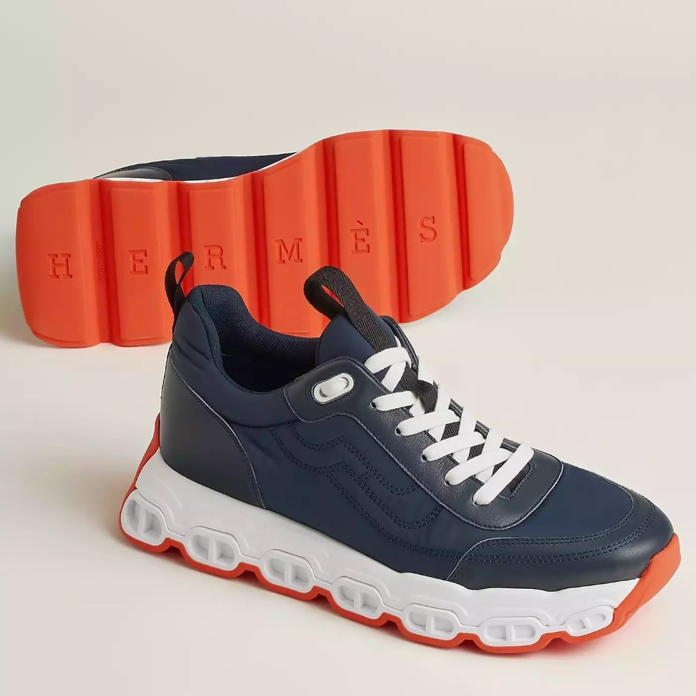 Hermes Men’s Impulse Sneakers in Navy Fabric and Leather – HM010