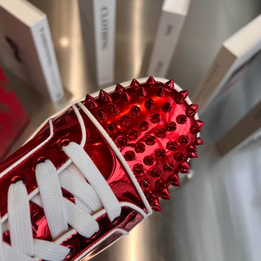 Christian Louboutin Fun Louis Junior Spikes Red Patent Leather Sneaker – CLS041