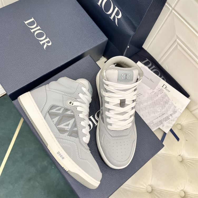 DIOR B27 HIGH-TOP SNEAKER GRAY SMOOTH CALFSKIN AND CD DIAMOND CANVAS – DO140