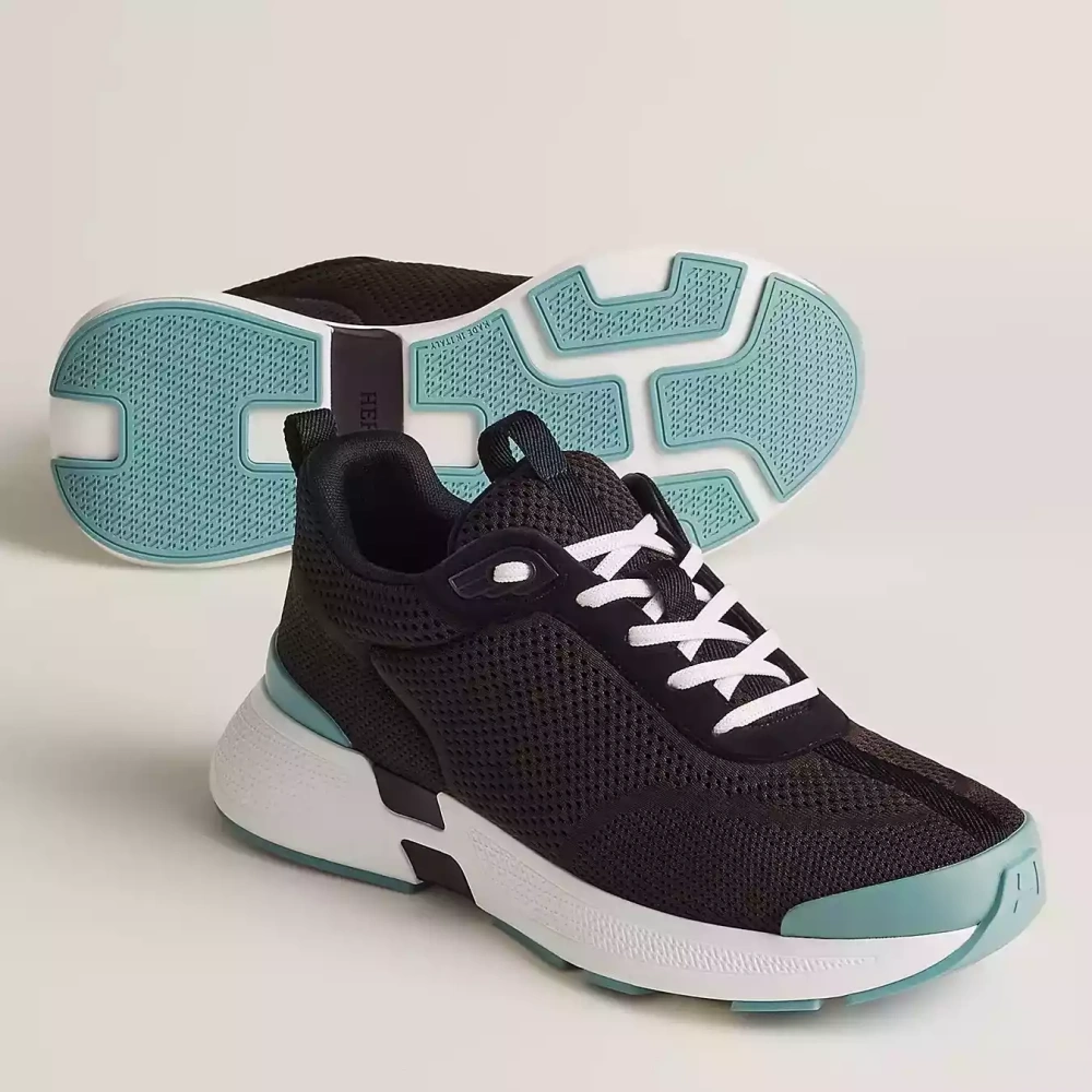 Hermes Heros Sneakers in Black Knit and Black Suede – HM001