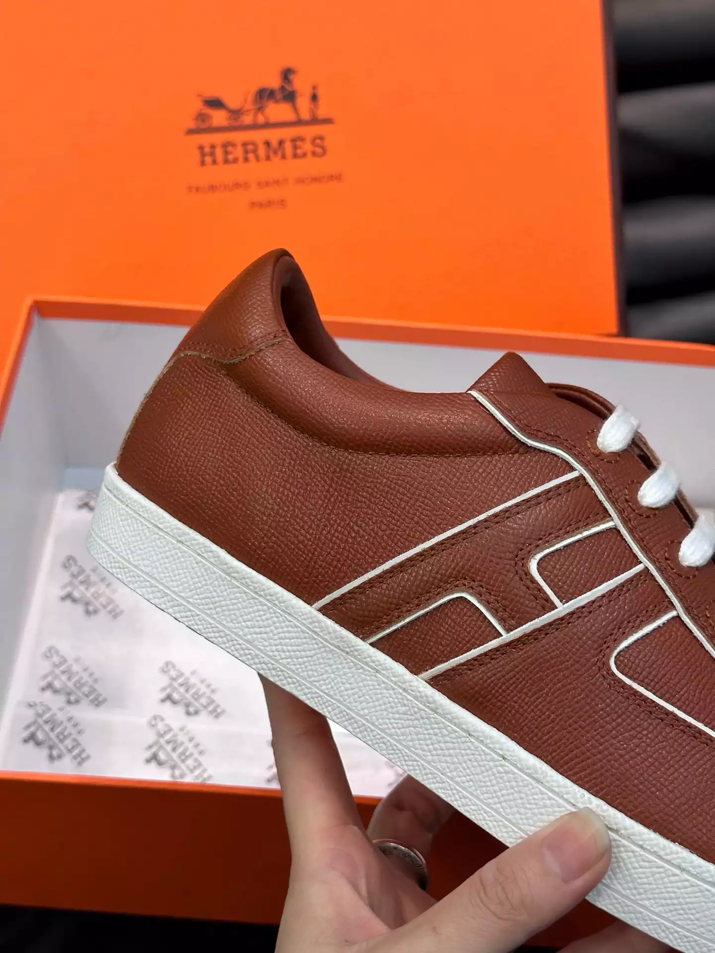 Hermes Boomerang Sneakers In Brown Epsom Calfskin – HM019