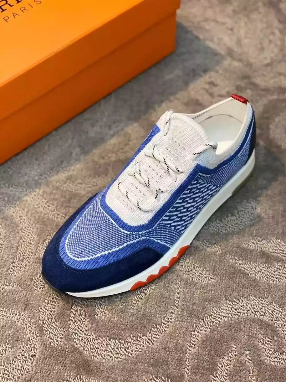 Hermes Men’s Addict Sneakers In Bicolor Blue Knit – HM034
